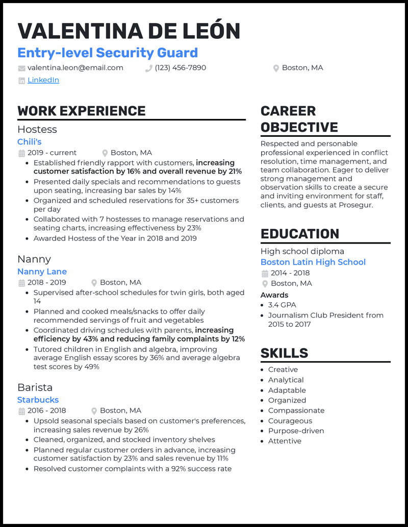 3 Entry-Level Security Guard Resume Examples for 2023