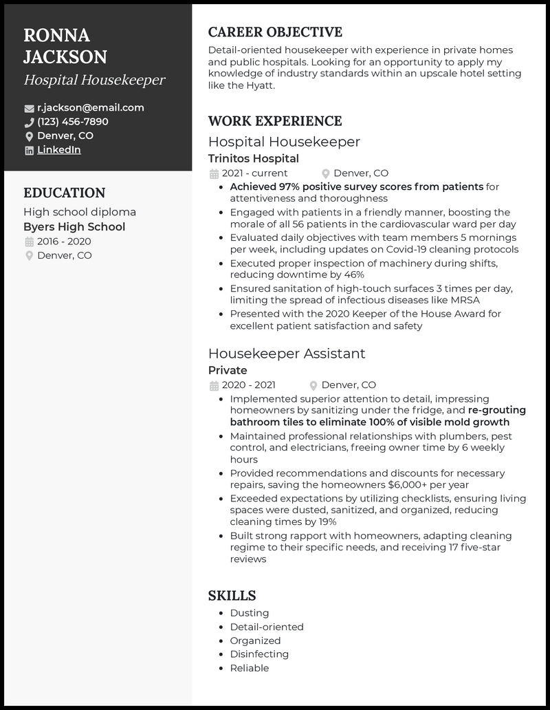 3 Hospital Housekeeping Resume Examples for 2023
