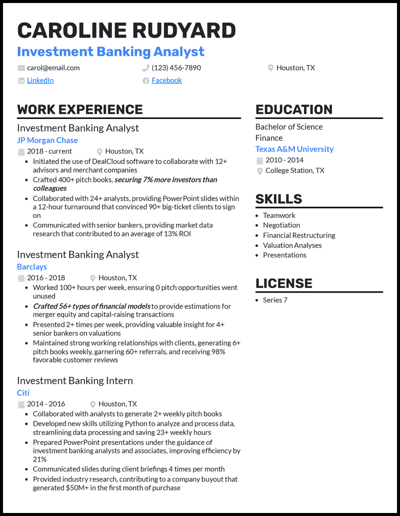 3 Investment Banking Analyst Resume Examples for 2023