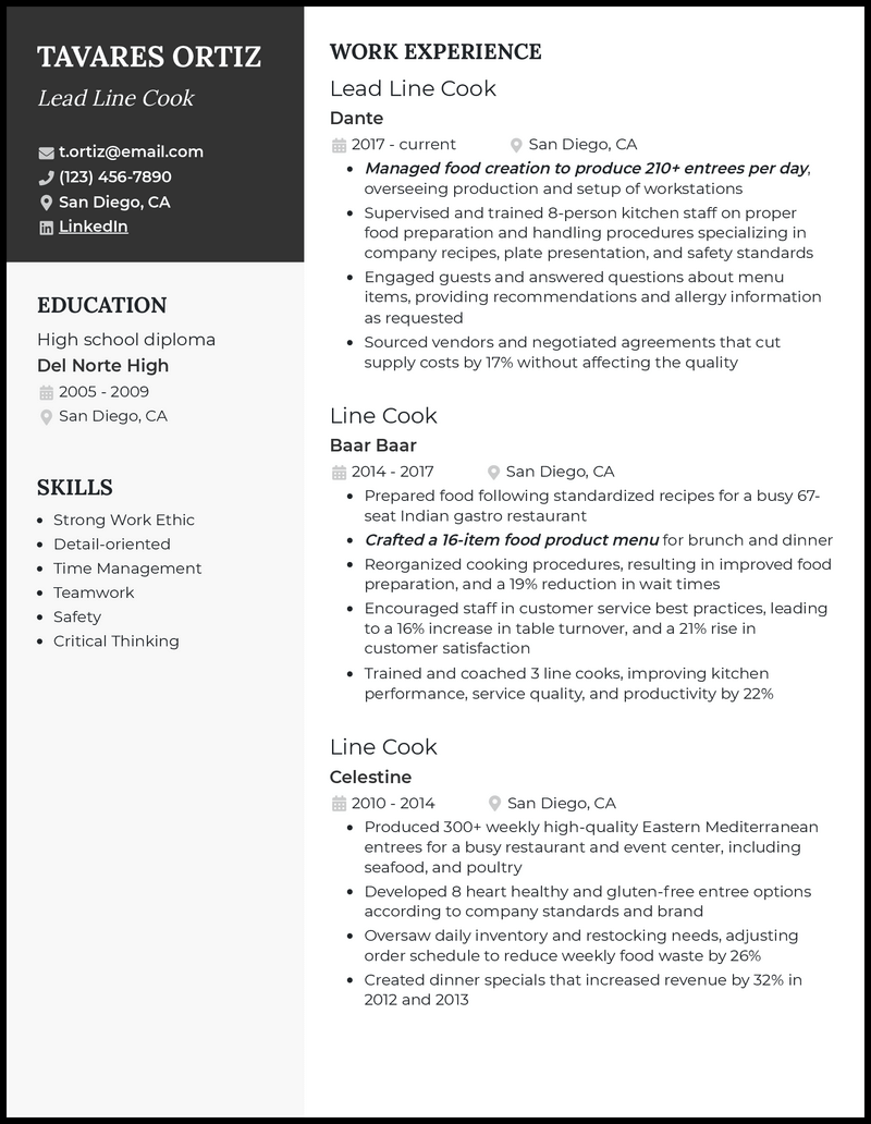 7 Line Cook Resume Examples amp - Lead Line Cook Elegant Resume Example