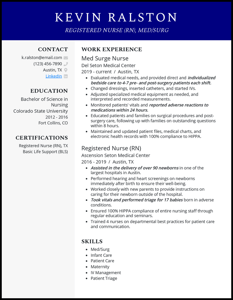 3 Med Surg RN Resume Examples Proven to Work in 2023