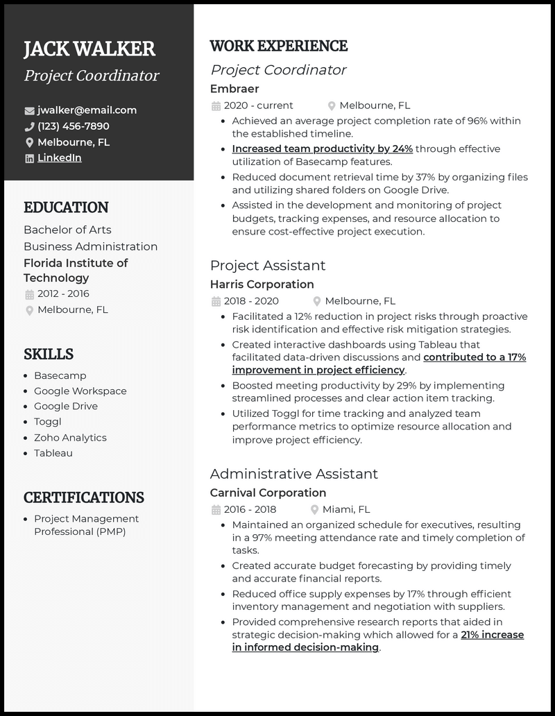 5 Project Coordinator Resume Examples Made for 2024