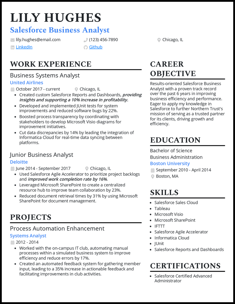 3 Salesforce Business Analyst Resume Examples That Work in 2023