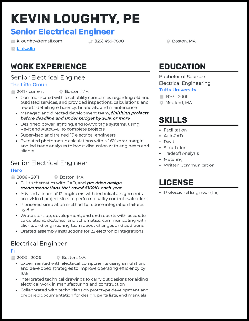 3 Senior Electrical Engineer Resume Examples for 2024