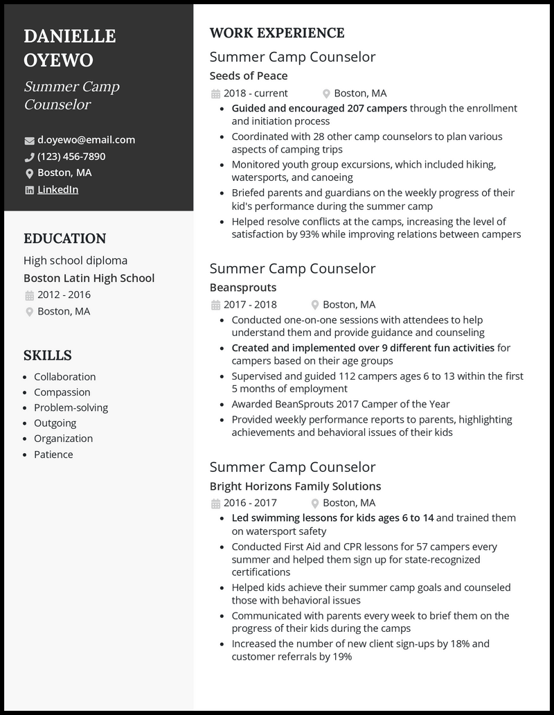 3 Summer Camp Counselor Resume Examples That Work in 2023