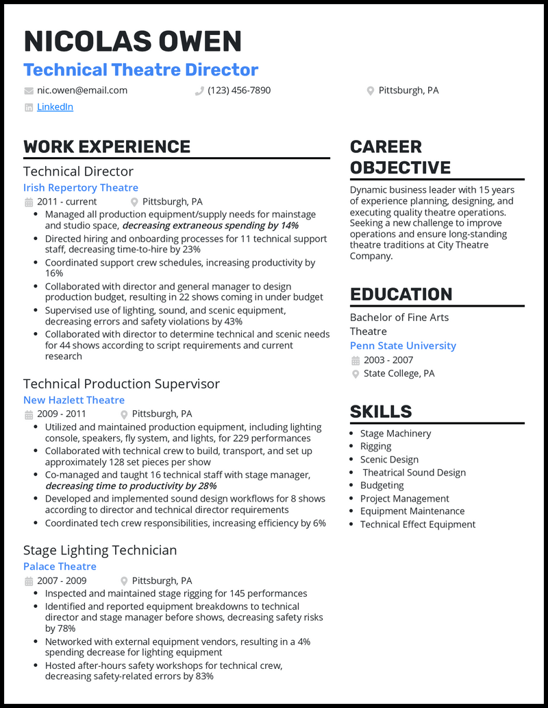 3 Technical Theatre Resume Examples That Work in 2024