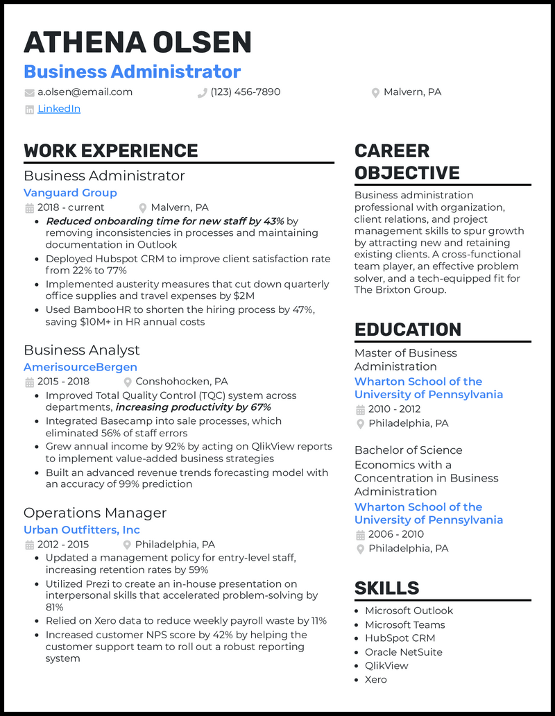 3 Business Administration Resume Examples That Work in 2023