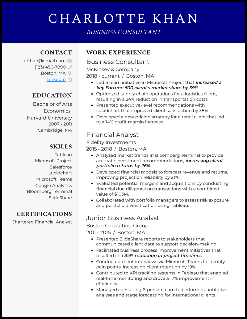 3 Business Consultant Resume Examples Proven to Work in 2023