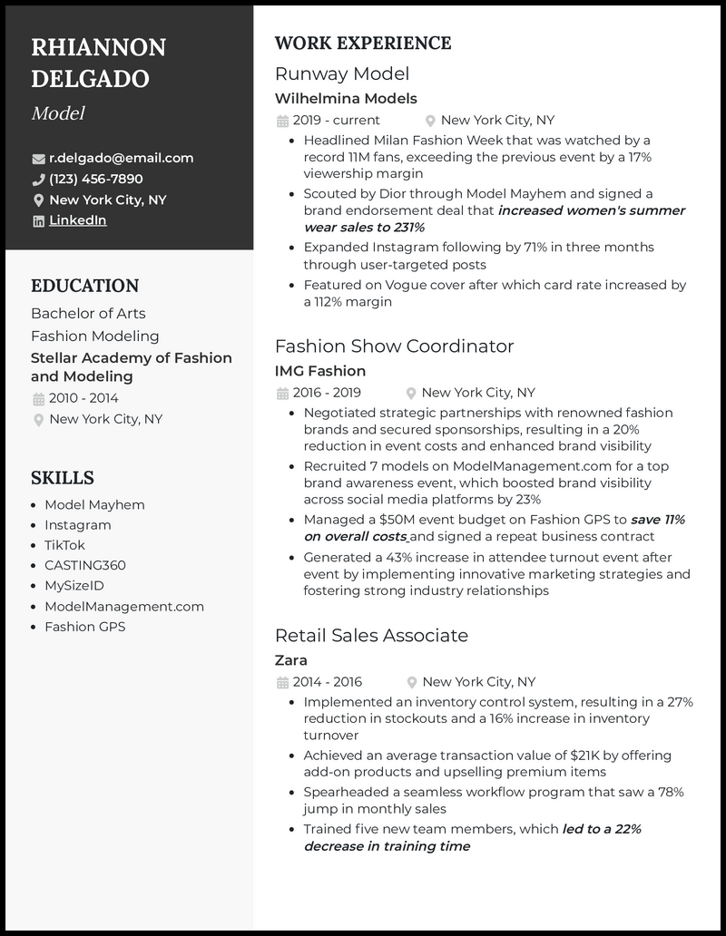 3 Model Resume Examples to Steal the Show in 2024