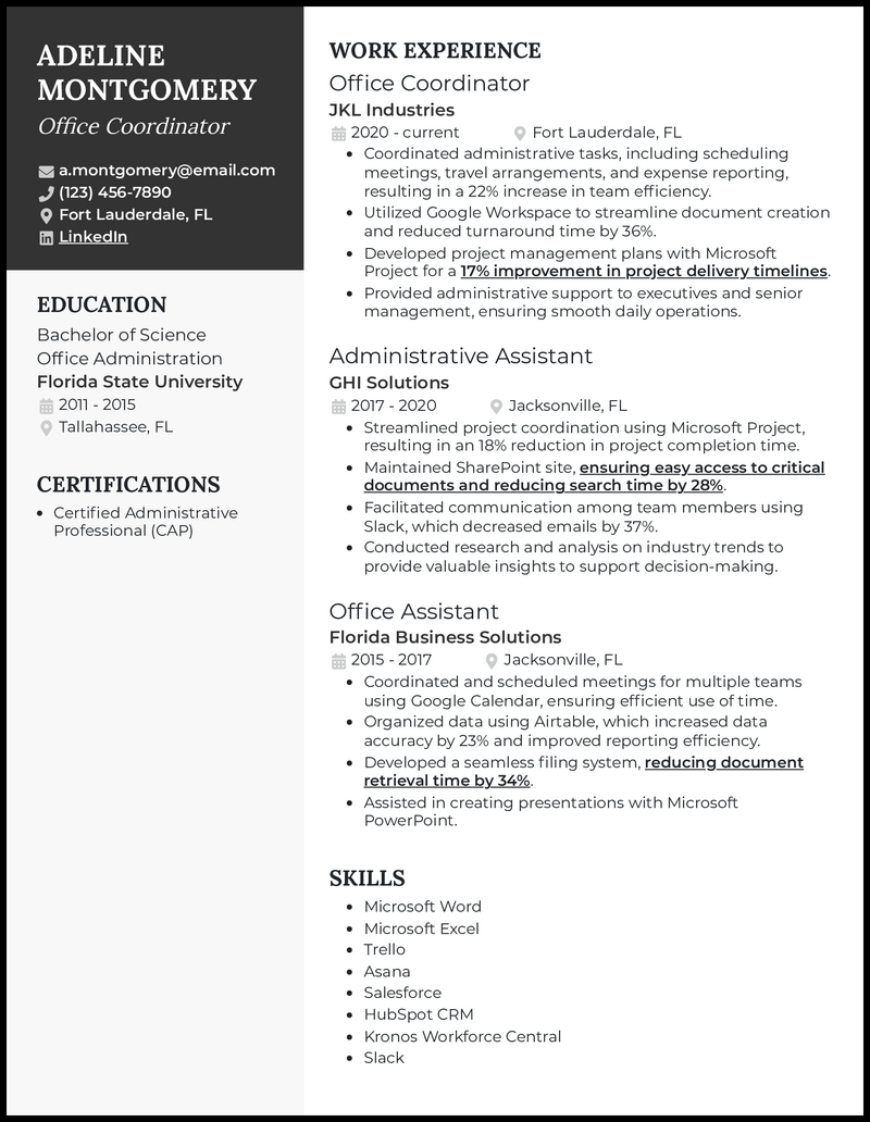 3 Office Coordinator Resume Examples Built for 2023
