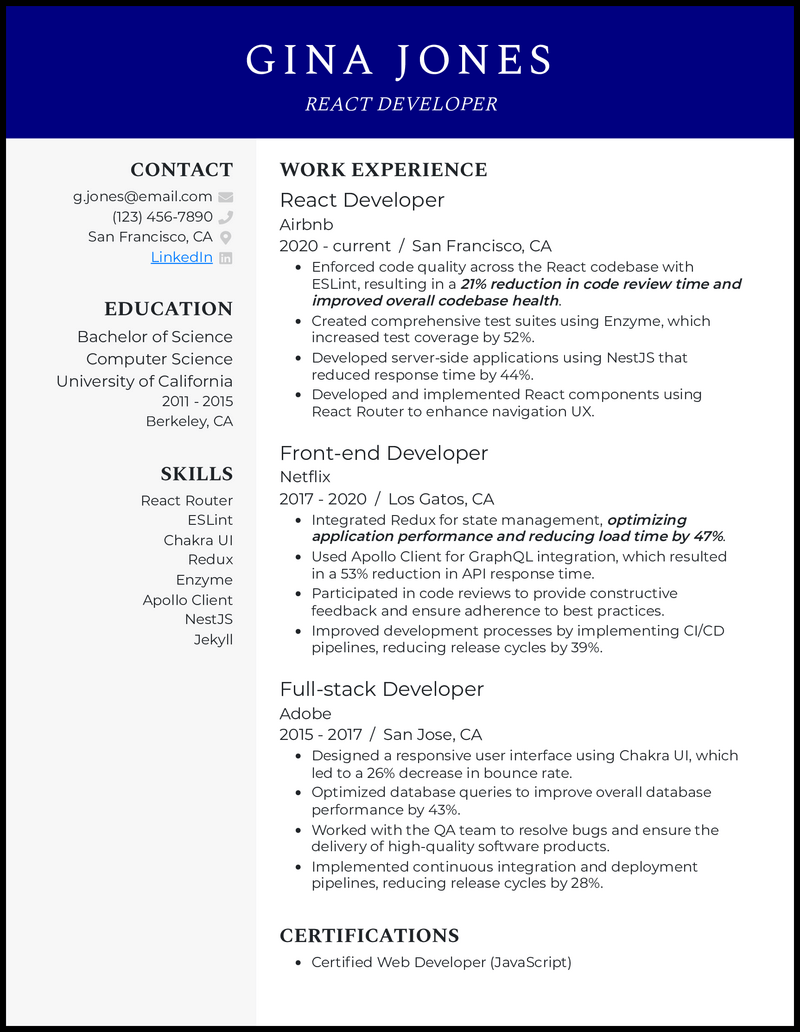 3 React Developer Resume Examples Proven to Work in 2023