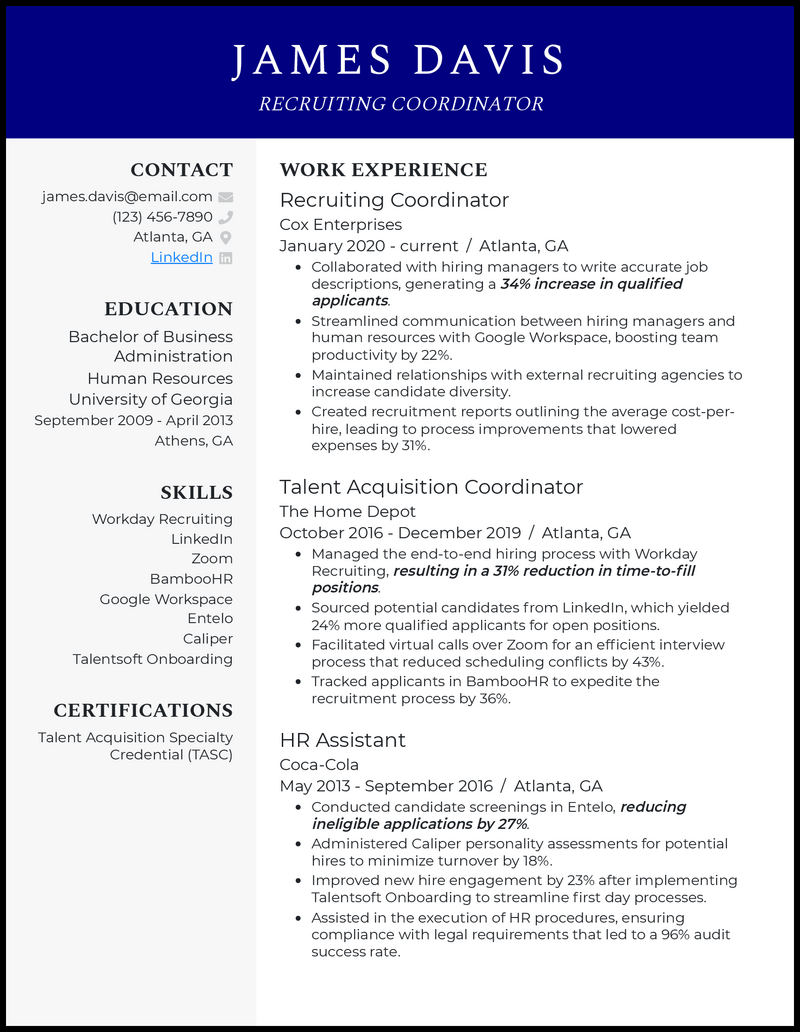 3 Recruiting Coordinator Resume Examples That Work in 2024