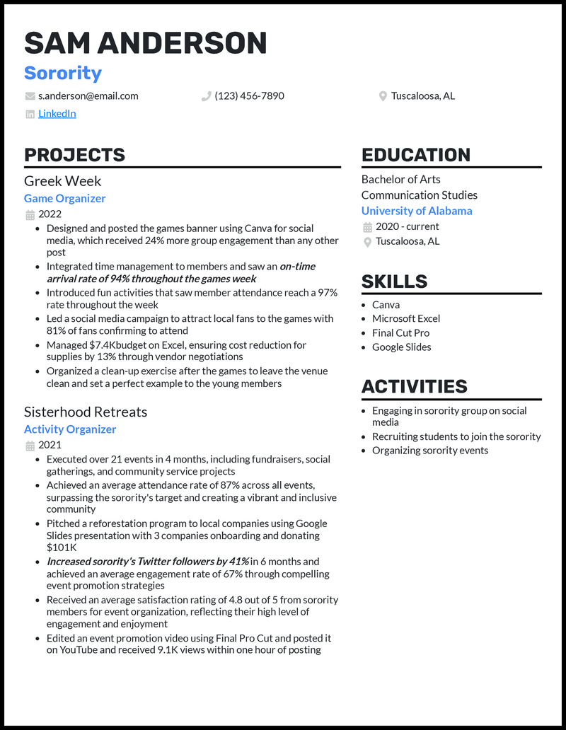 3 Sorority Resume Examples That Worked in 2023