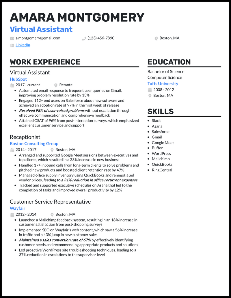 3 Virtual Assistant Resume Examples for the Job in 2023