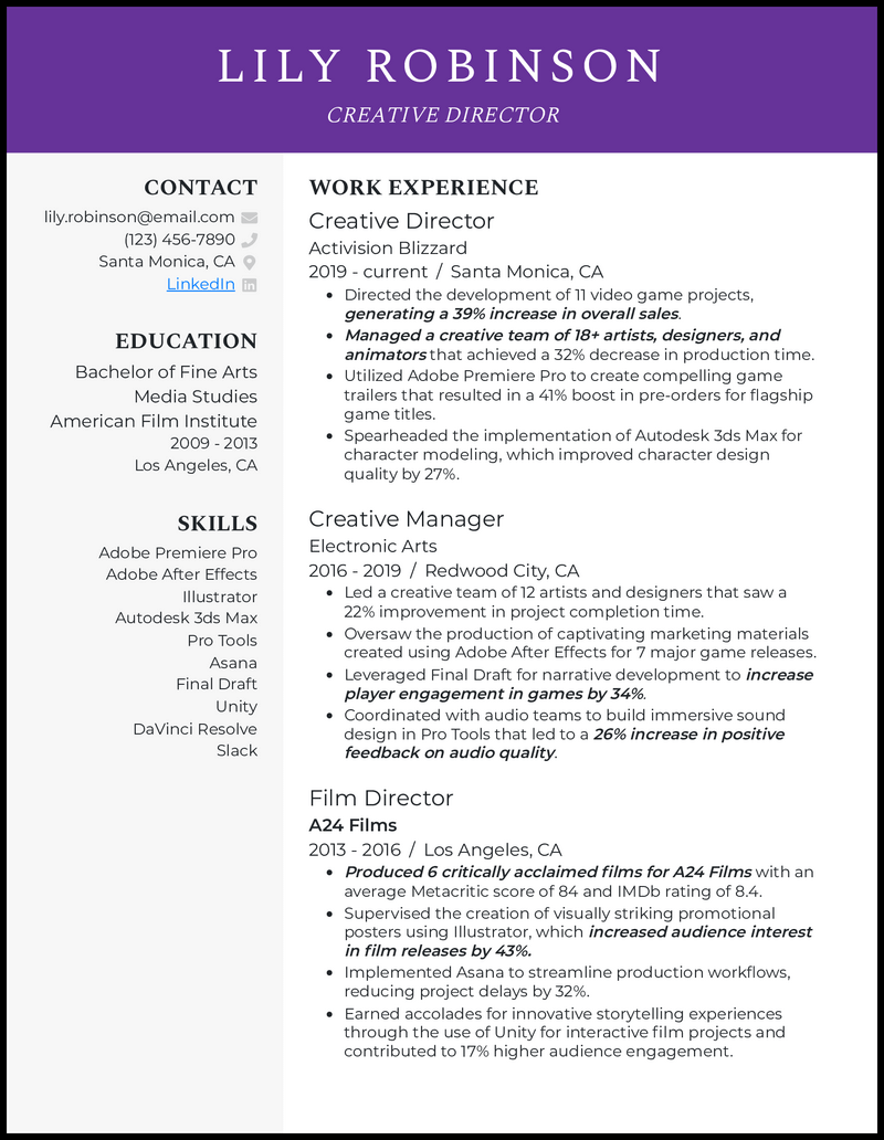 3 Creative Director Resume Examples Proven to Work in 2024