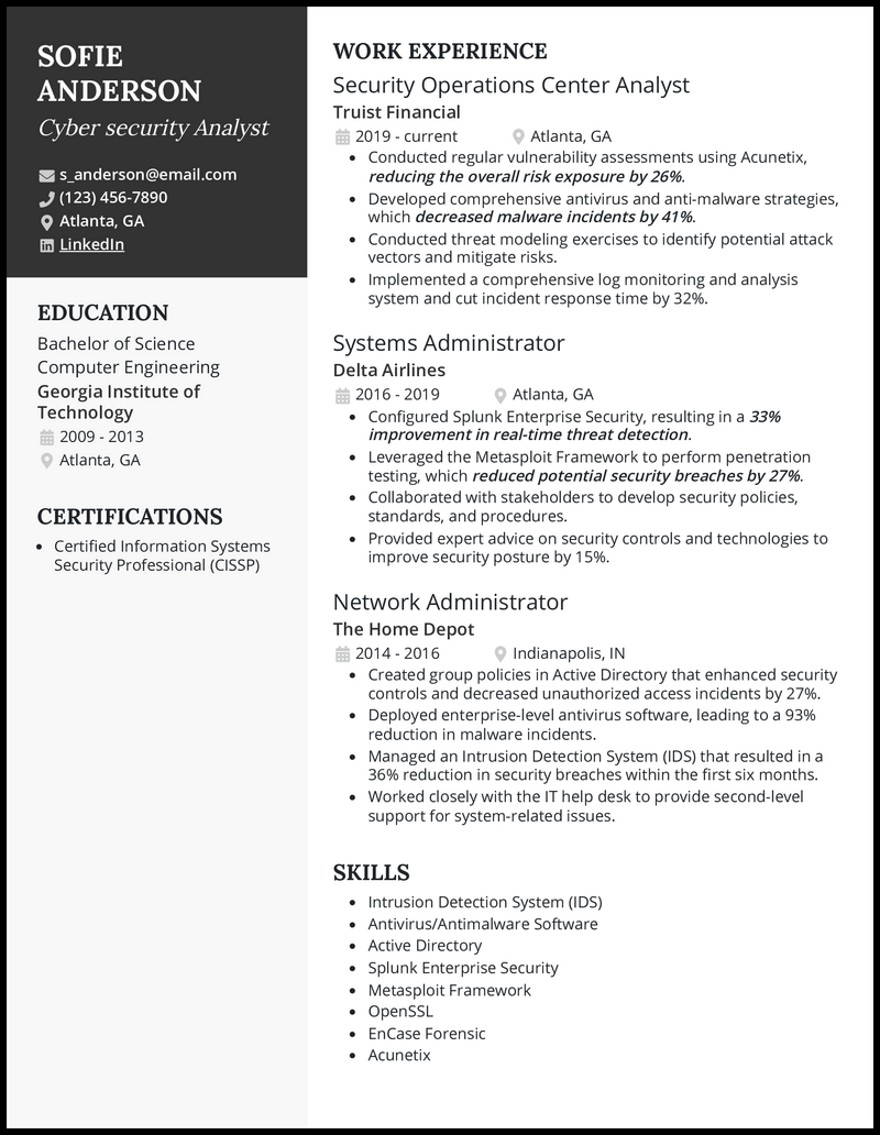 3 Cyber Security Analyst Resume Examples for 2024