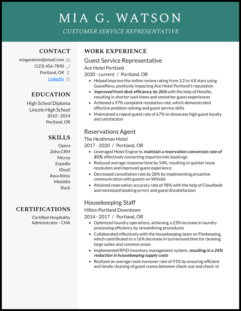 Career Objective Examples For Resume Hospitality