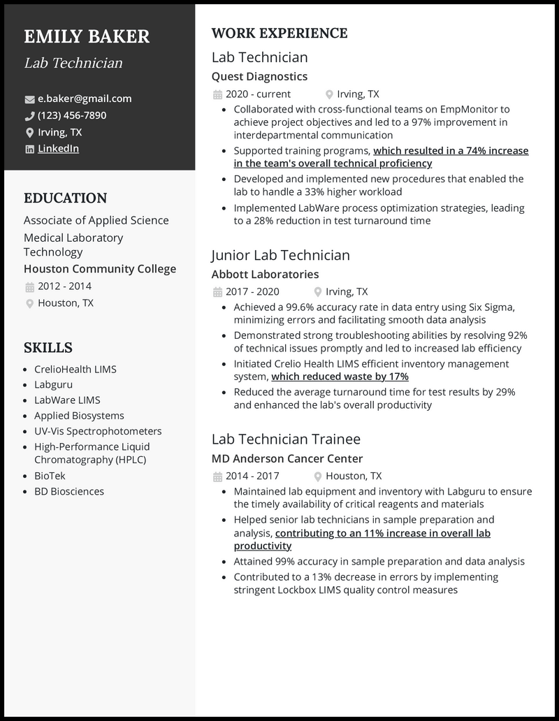 3 Lab Technician Resume Examples Made for 2023