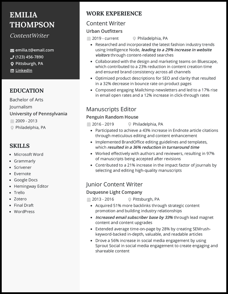 3 Writer Resume Examples Created to Win the Job in 2024