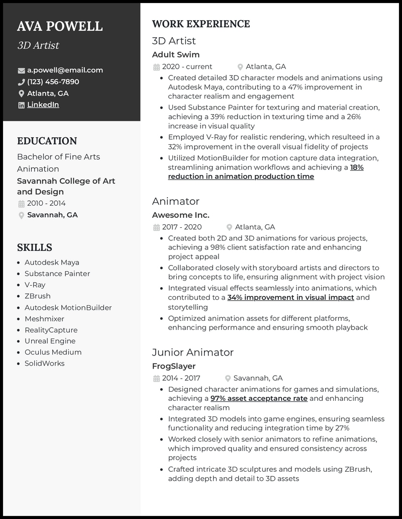 3D Artist Resume Examples to Win the Job in 2023