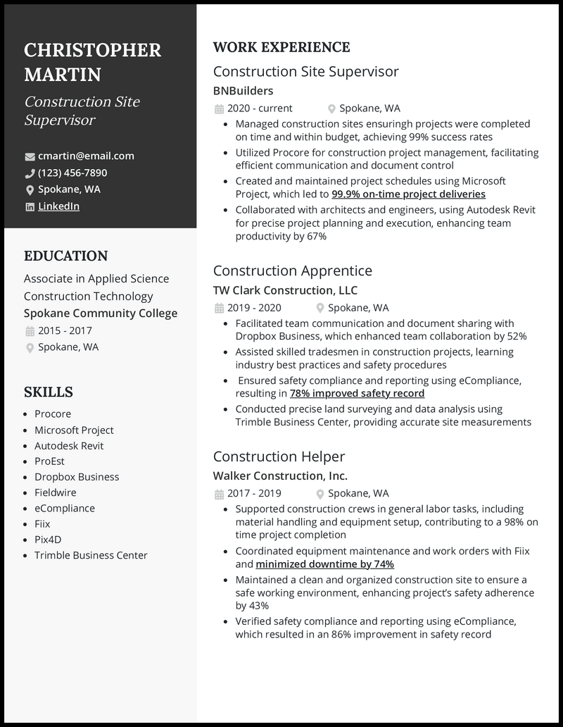 7 Construction Worker Resume Examples for 2024