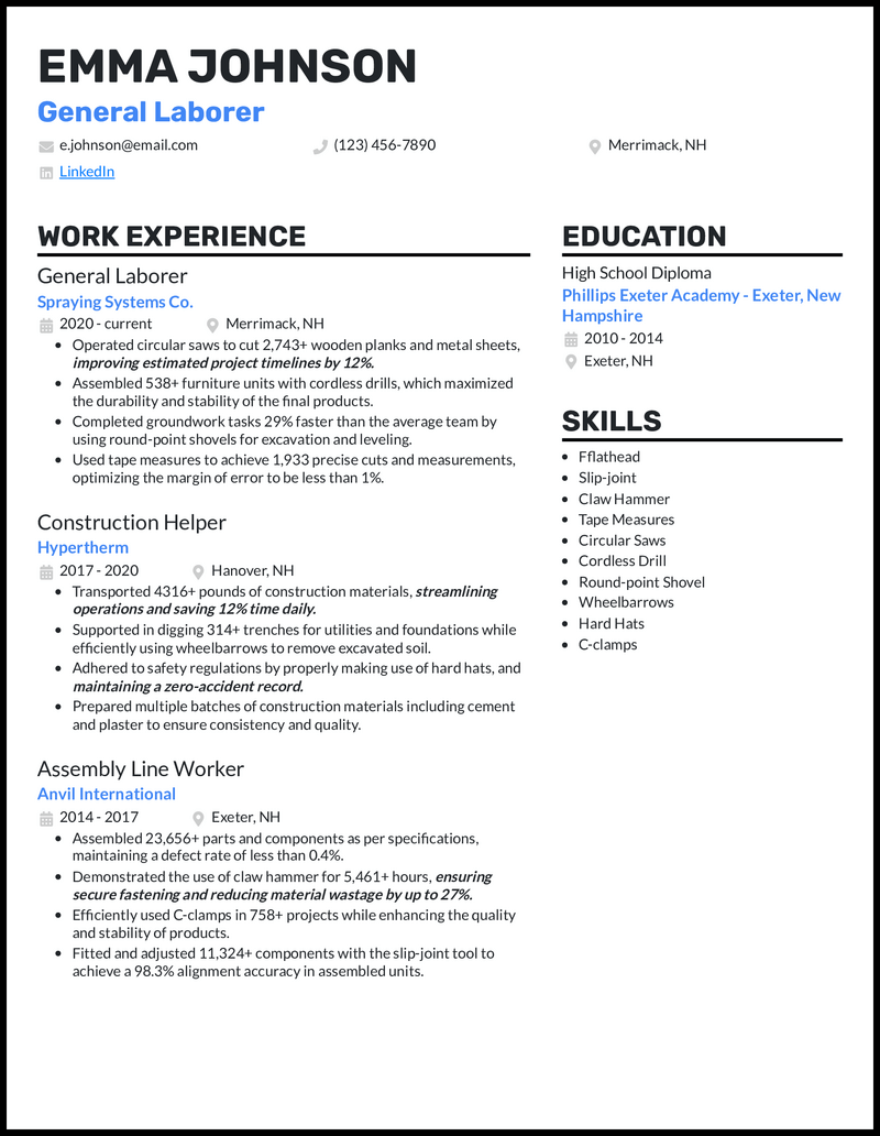 3 General Laborer Resume Examples Built to Work in 2023
