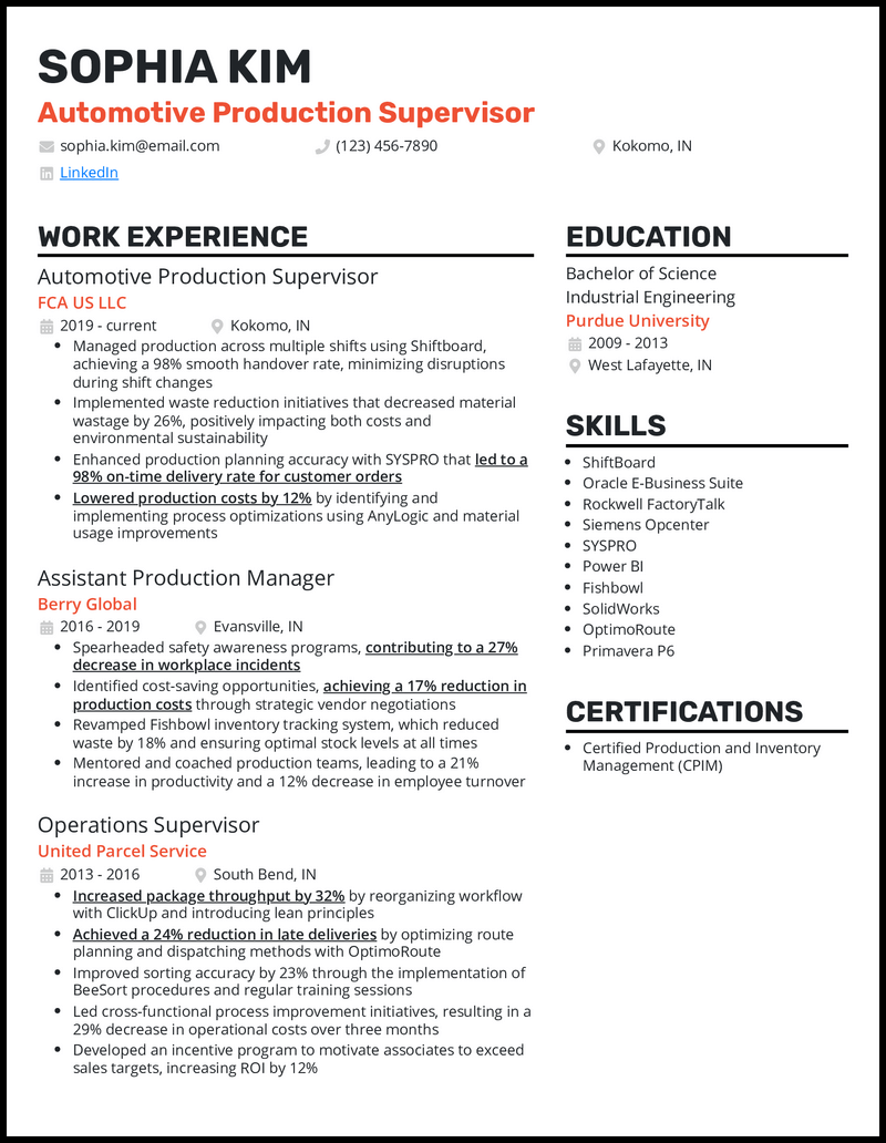 3 Production Supervisor Resume Examples That Work in 2024