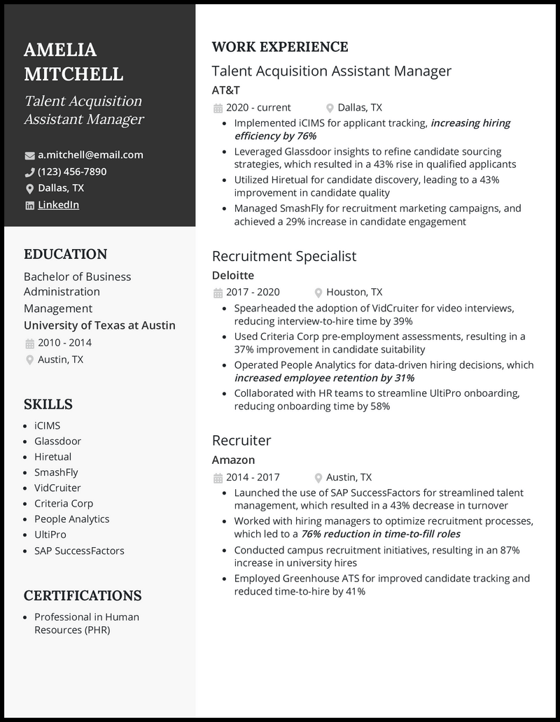 3 Talent Acquisition Resume Examples Designed for 2023