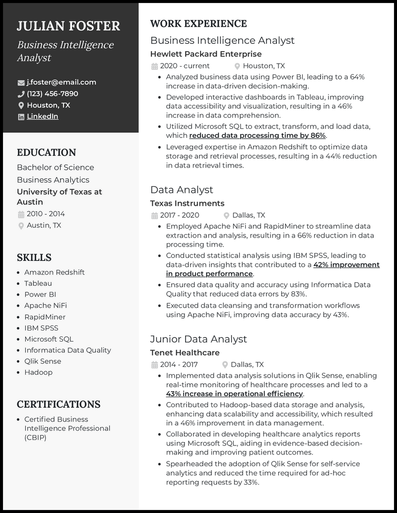 3 Business Intelligence Resume Examples Built for 2024