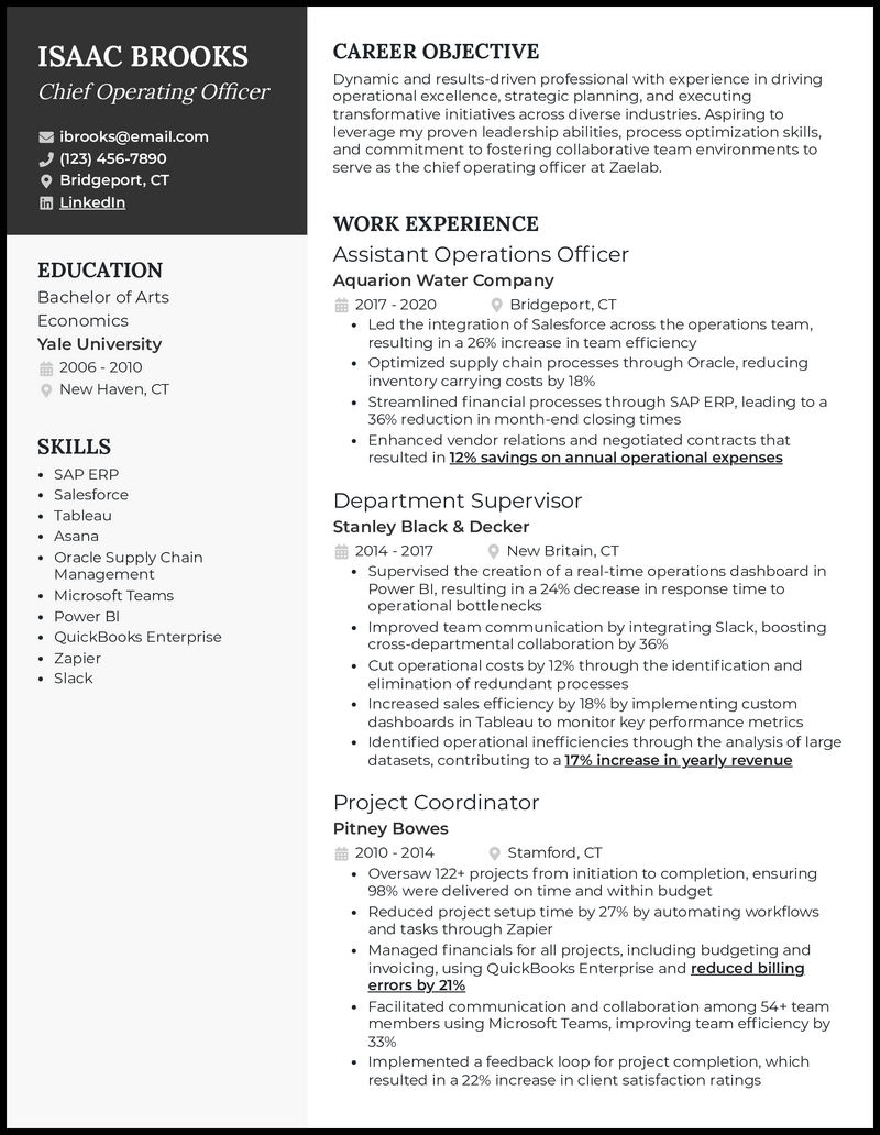 3 Chief Operating Officer (COO) Resume Examples in 2024