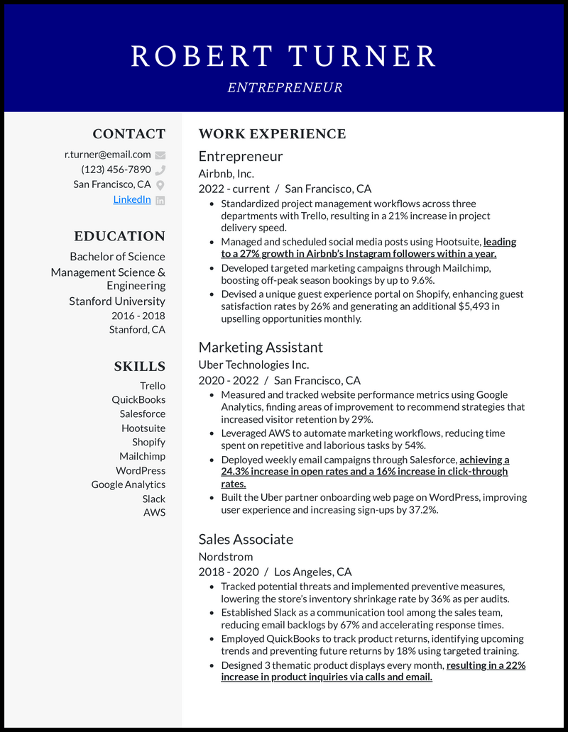 3 Entrepreneur Resume Examples Created for 2023 