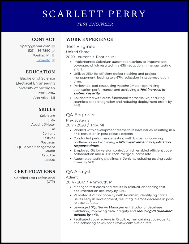 3 Test Engineer Resume Examples Built to Work in 2024