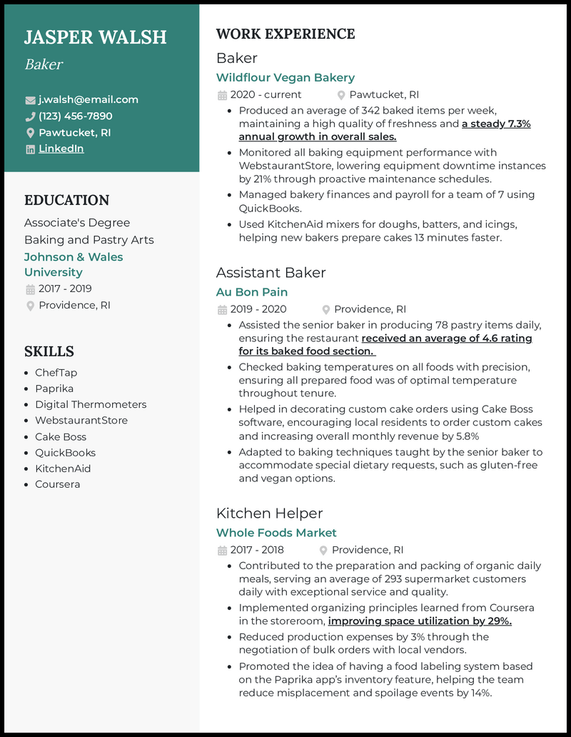 5 Baker Resume Examples You Can Edit for Free in 2024