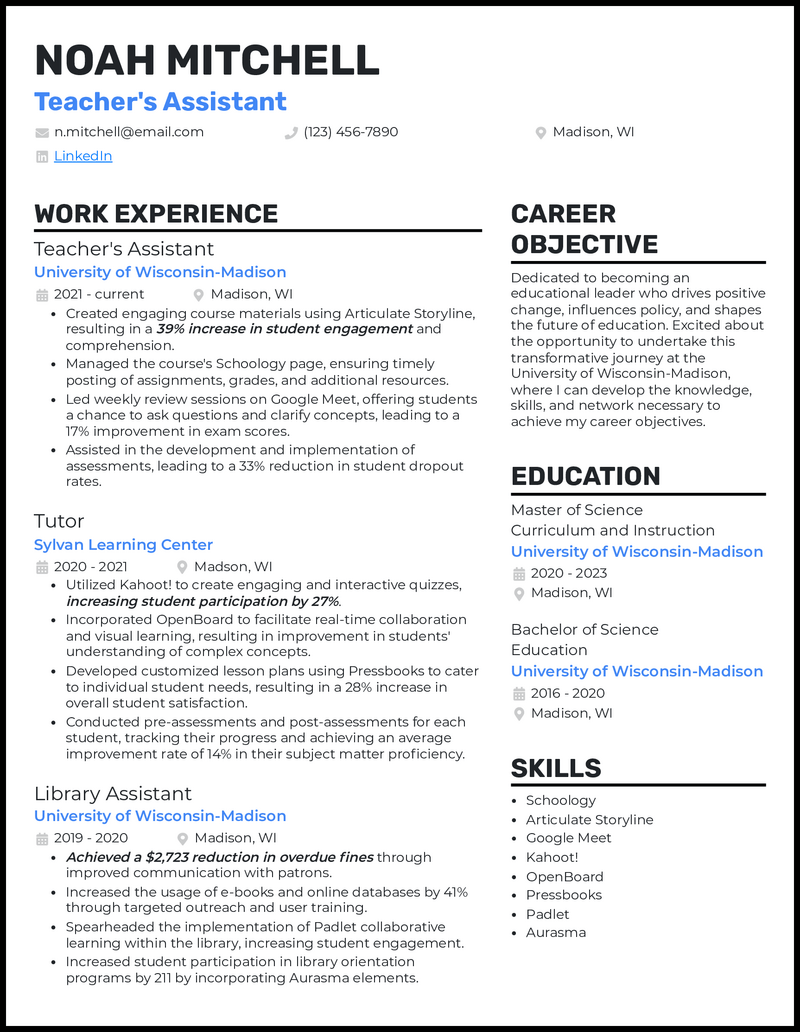 Phd application resume example with teaching assistant experience