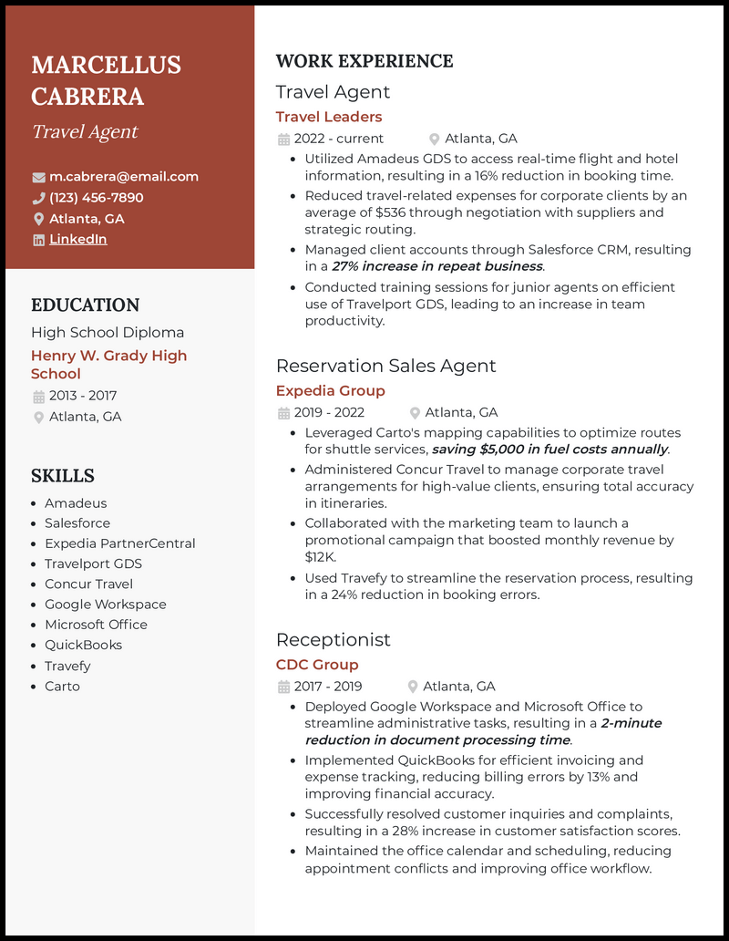 5 Travel Agent Resume Examples Made for 2024