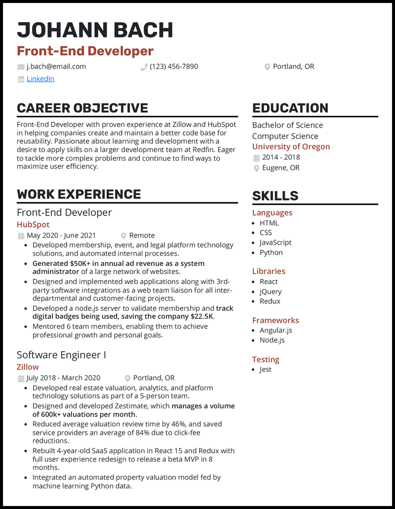 17 Real Front-End Developer Resume Examples That Worked in 2024