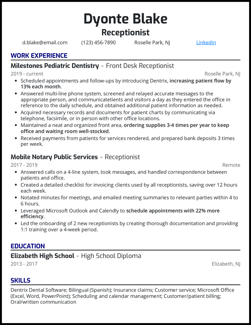 9 Receptionist Resume Examples for 2024