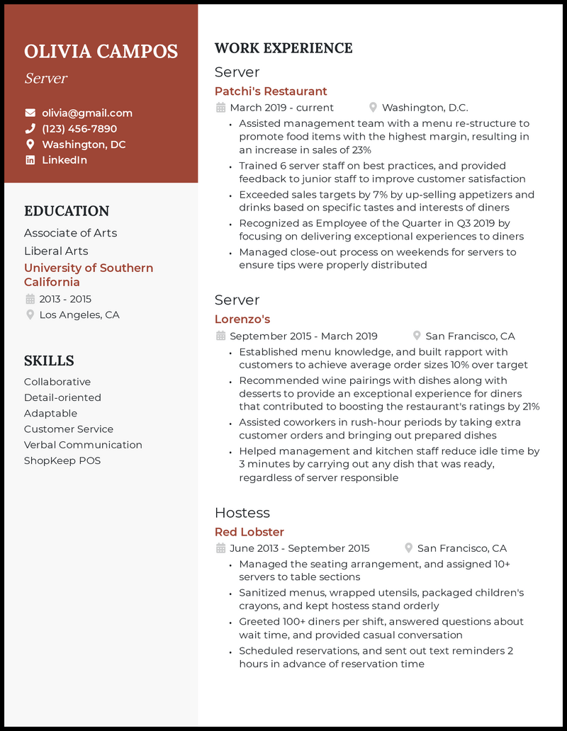 12 Server Resume Examples for 2024