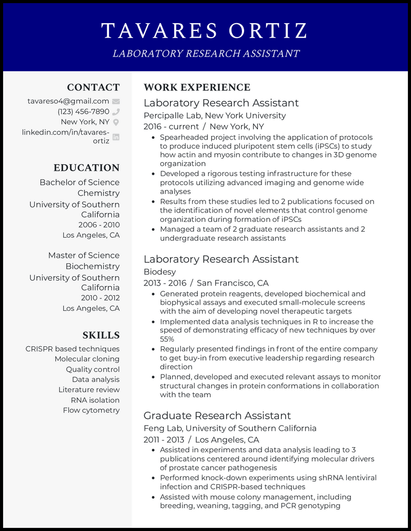 3 Laboratory Research Assistant Resume Examples in 2024