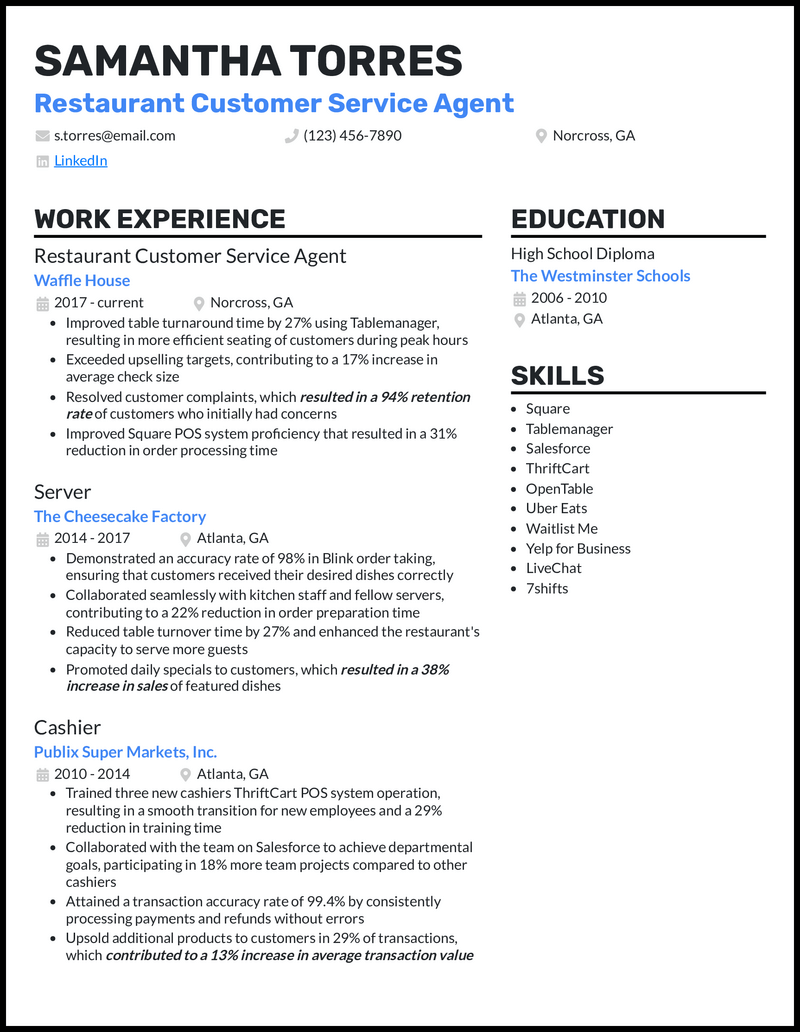 9 Restaurant Resume Examples That - Restaurant Customer Service Resume Example 