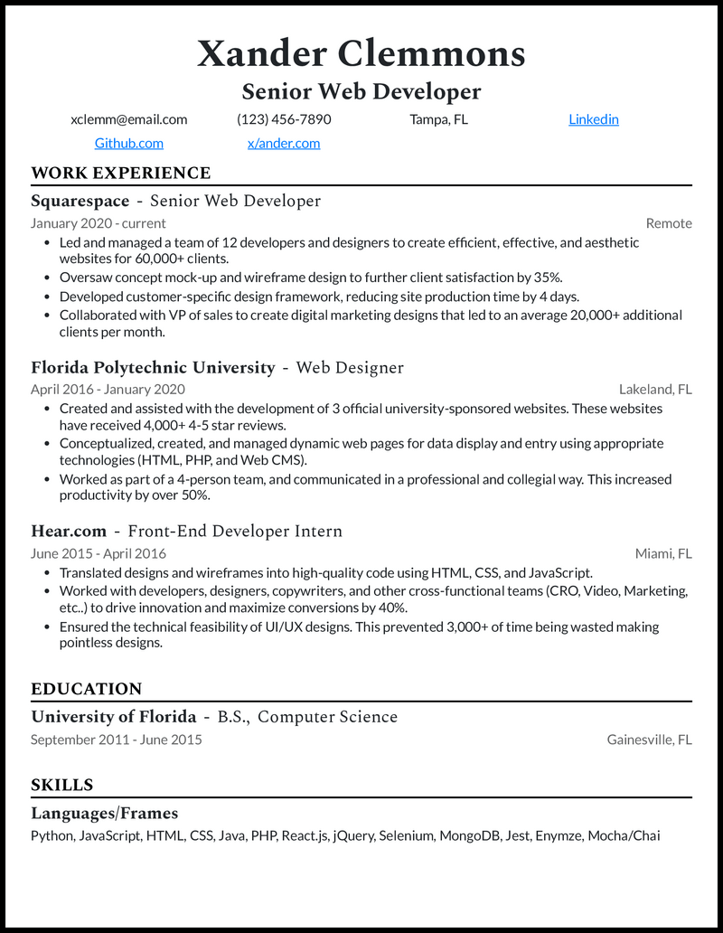 3 Senior Web Developer Resume Examples For 2024