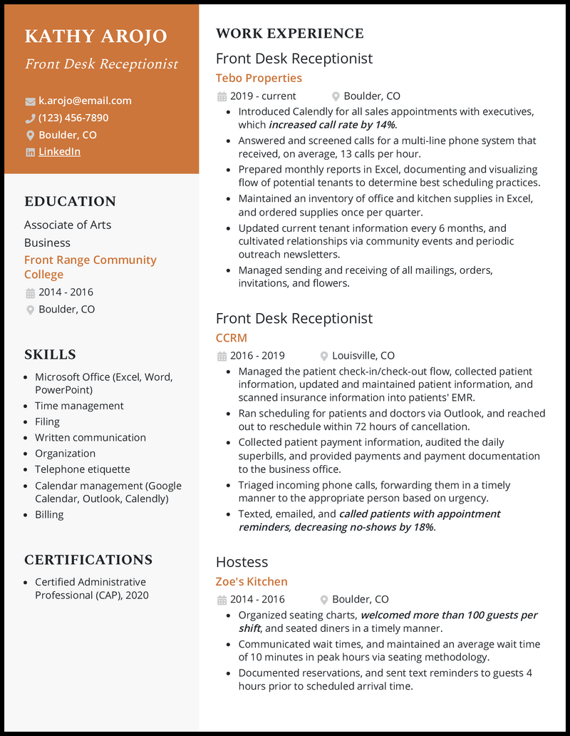 9 Front Desk Receptionist Resume Examples for 2024