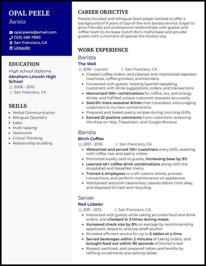 22 Barista Resume Examples [& Templates]