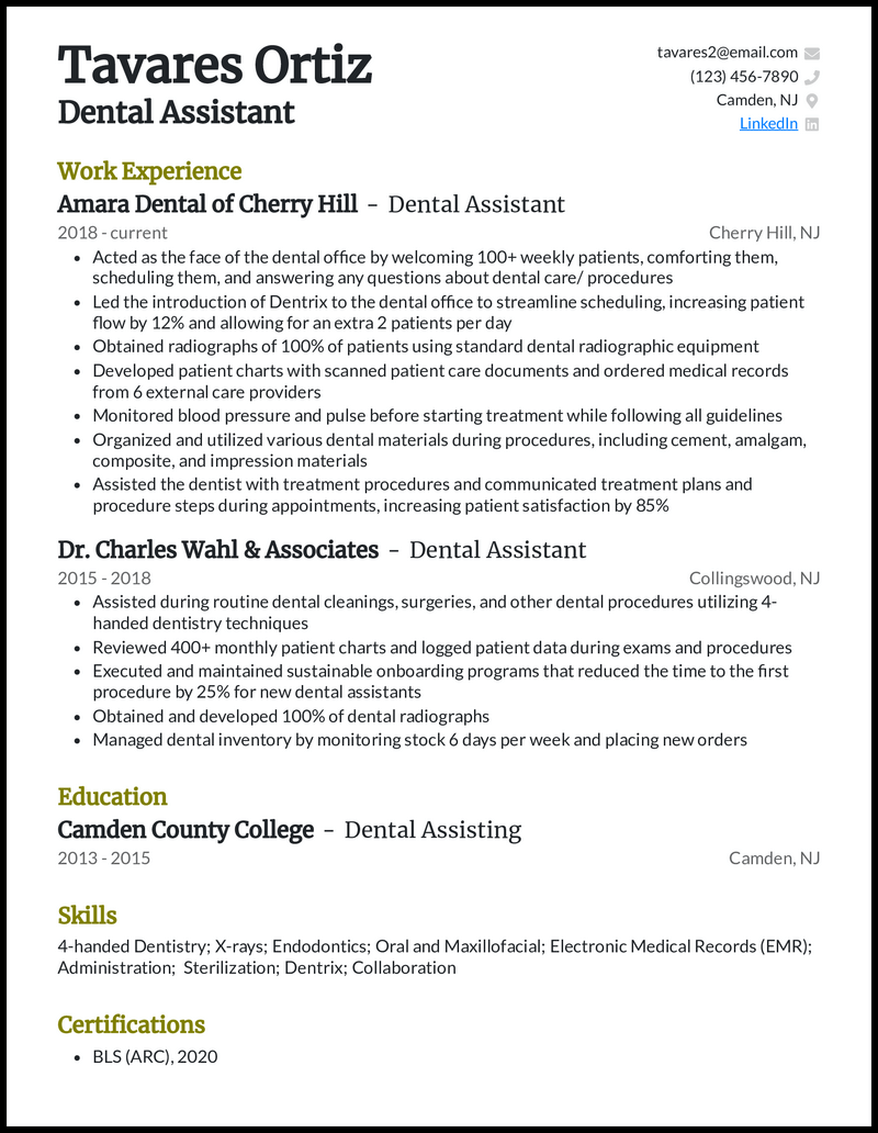 17 Dental Assistant Resume Examples That Work in 2024