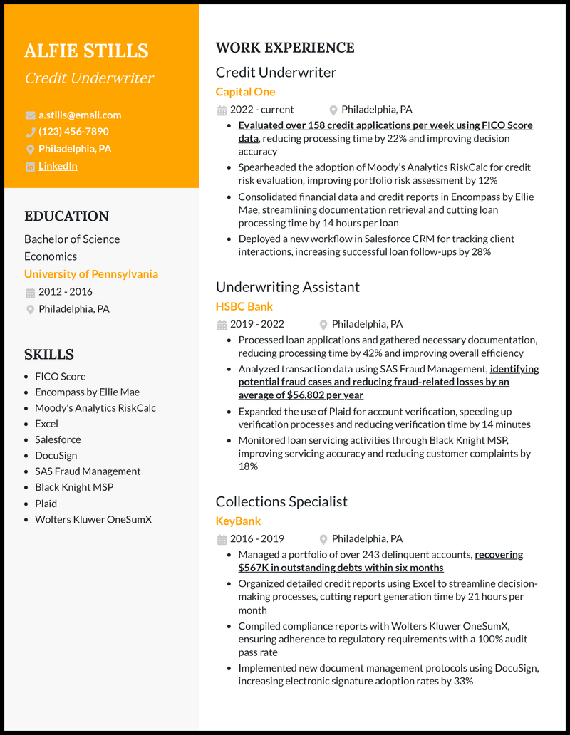 7 Underwriter Resume Examples Created - Credit Underwriter Resume Example 