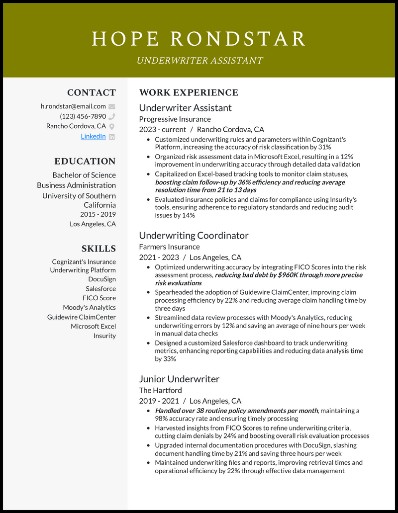7 Underwriter Resume Examples Created - Underwriter Assistant Resume Example 