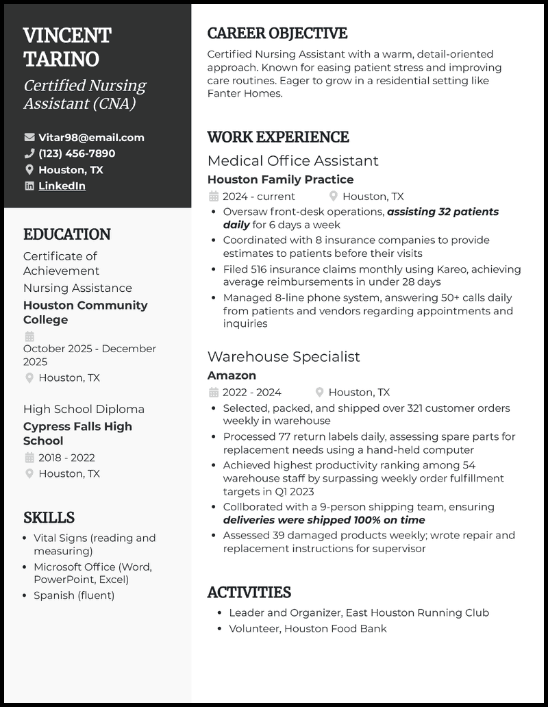 3 Beginner CNA Resume Examples, Templates, & Tips