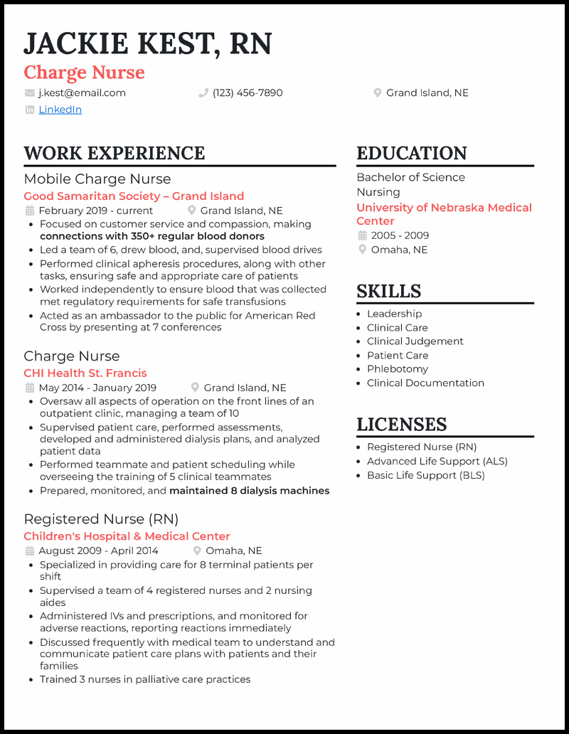 7 Charge Nurse Resume Examples for 2025