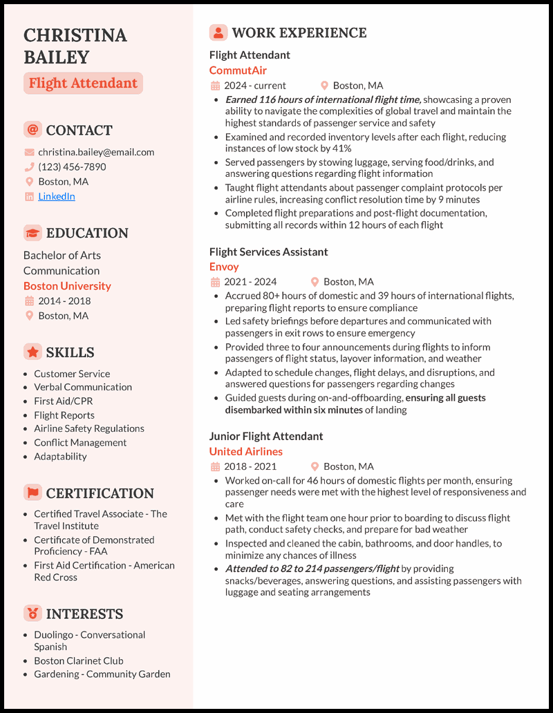 11 Flight Attendant Resume Examples & Guide for 2025