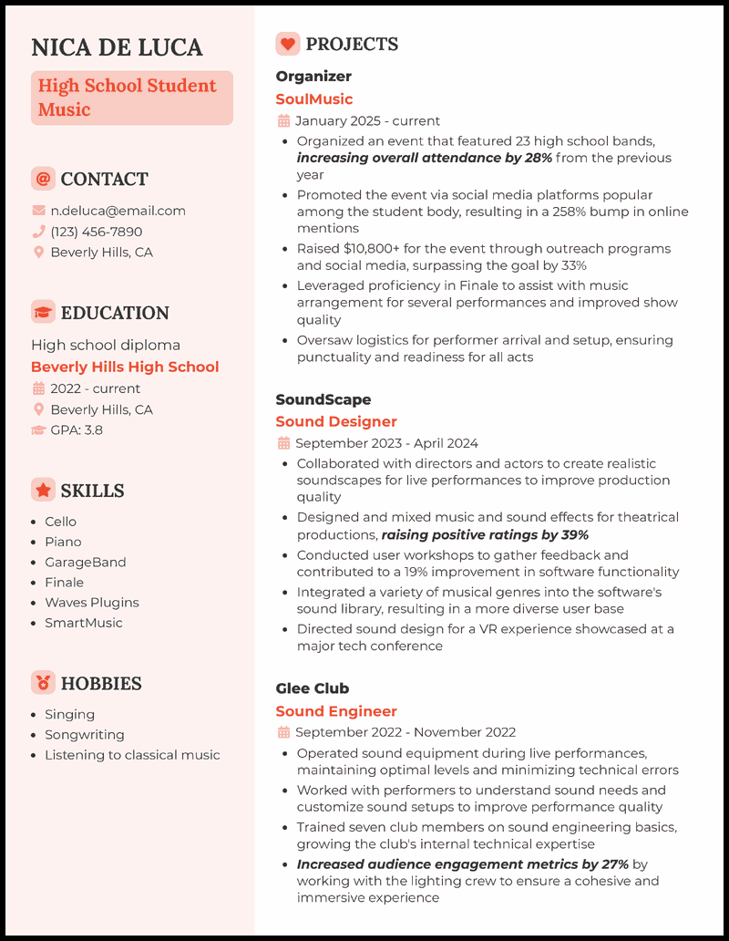 3 High School Student Music Resume Examples [& Templates]